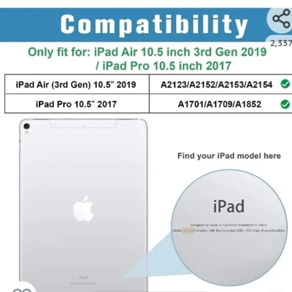 IPad Tablet Black Case NEW NWT Slim‎ with Stand. 10.5 inch. - Picture 5 of 9